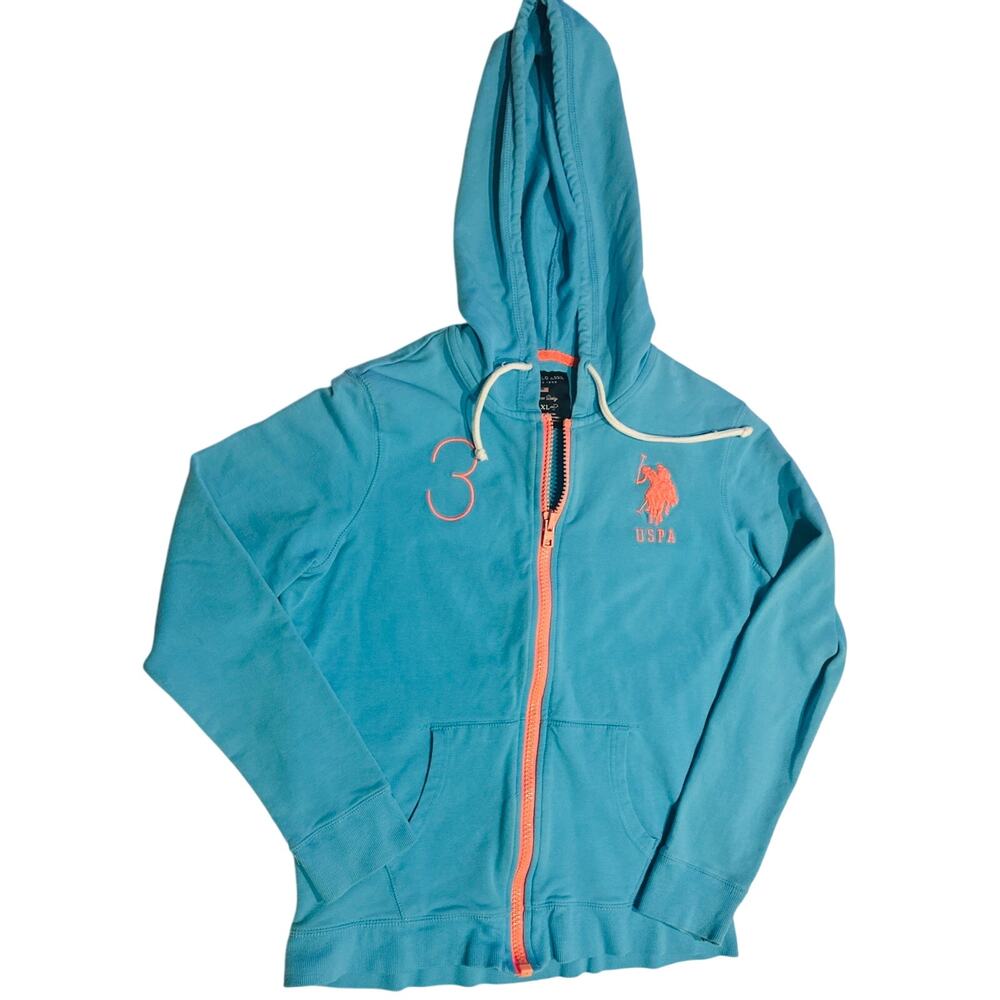 U.S. Polo Assn. Blue Pink Kids XLarge Hoodie Zip Up Sweatshirt Pockets Logo